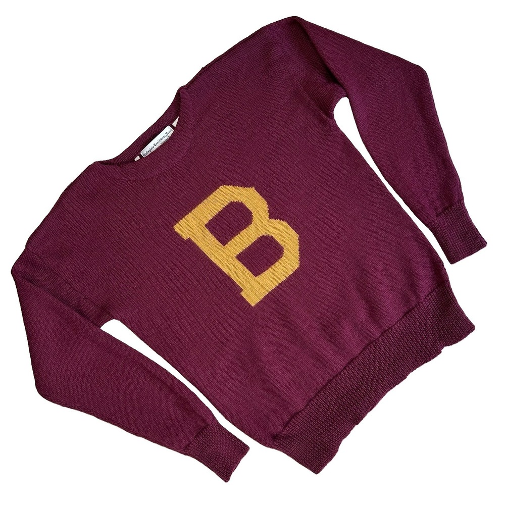 Vtg Collegiate Traditions 100% Wool Knit Sweater Brown Men L Maroon Gold B Flaws